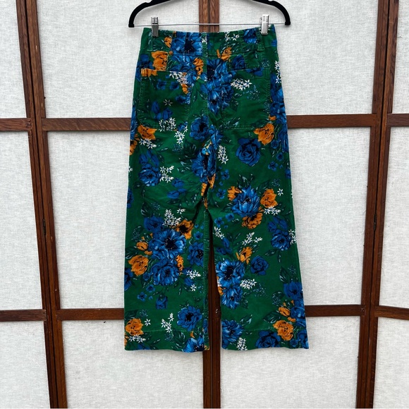 Anthropologie Maeve Colette Green Floral Velvet High-Waisted Wide-Leg Pants - 26 - Picture 10 of 13
